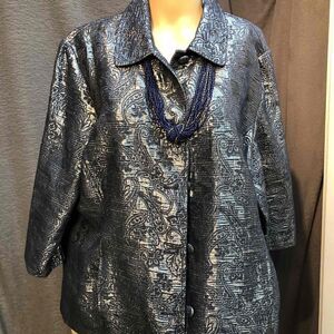 Alfred Dunner navy/Silver Printed Collared Jacket  Long Sleeve Womens Size 18